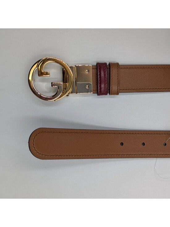 Gucci Women’s Reversible Plutone Interlocking G Buckle Calfskin Belt Burgundy Ta main image 8